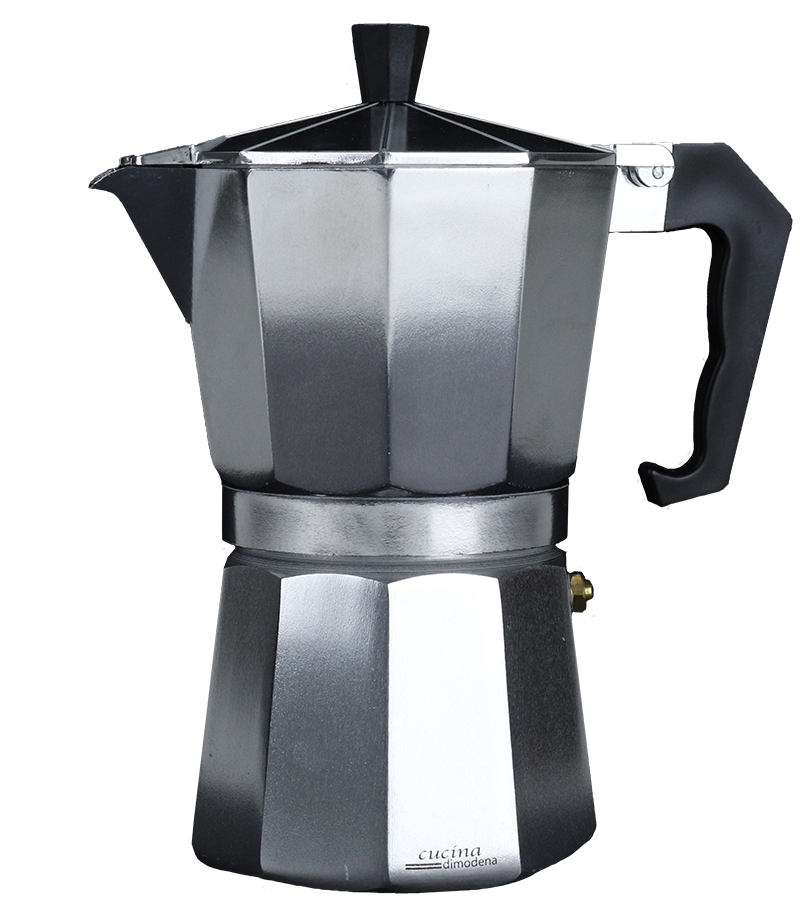 Espressokanne auf schwarzem Hintergrund