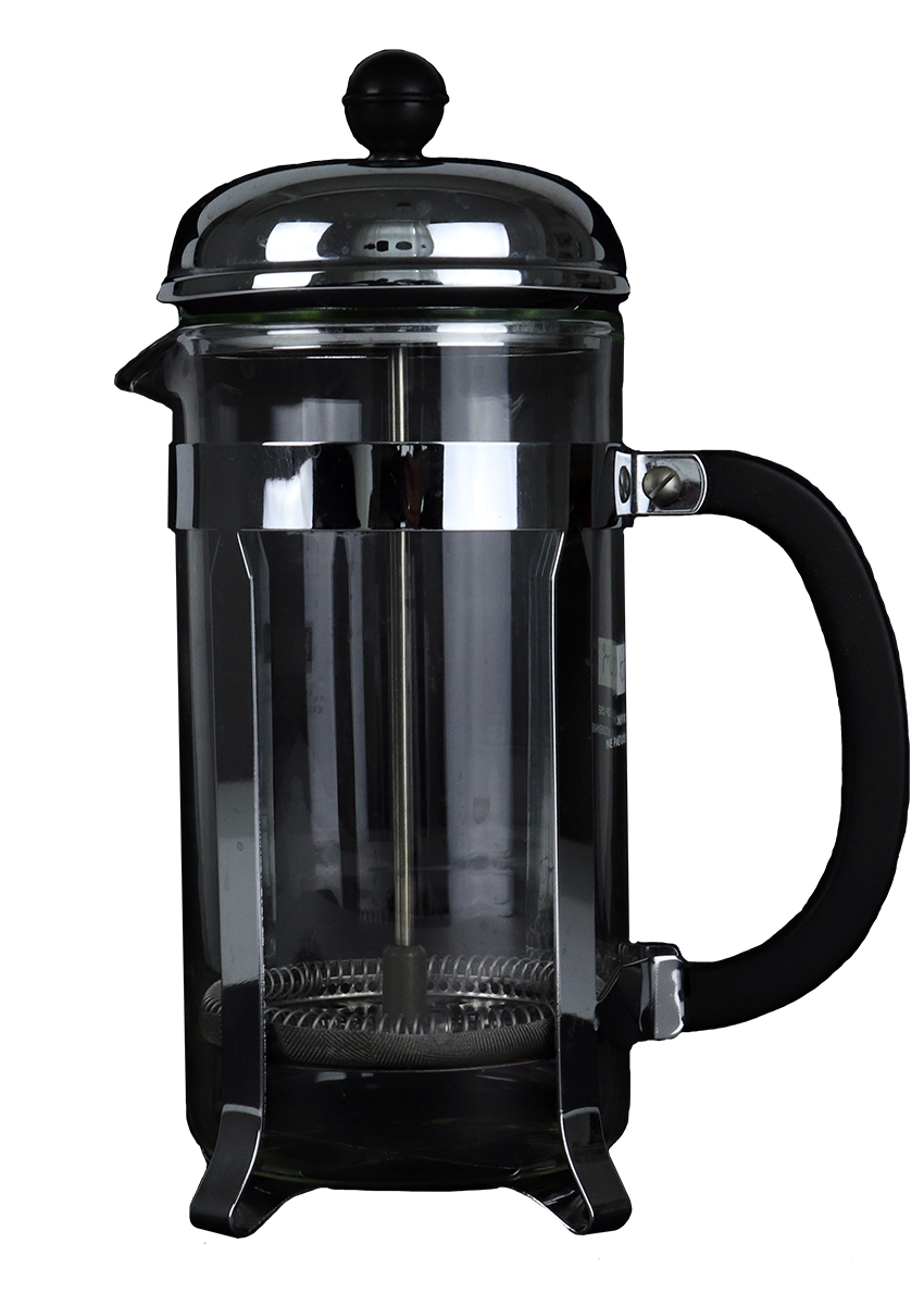 Frenchpress Methode auf schwarzem Hintergrund